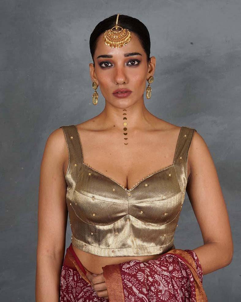 Naara Gold Tissue Silk Blouse - TARA