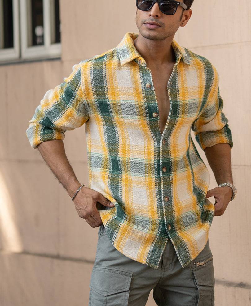 Yellow And Green Structured Checks Shirt Buy @ ₹1099