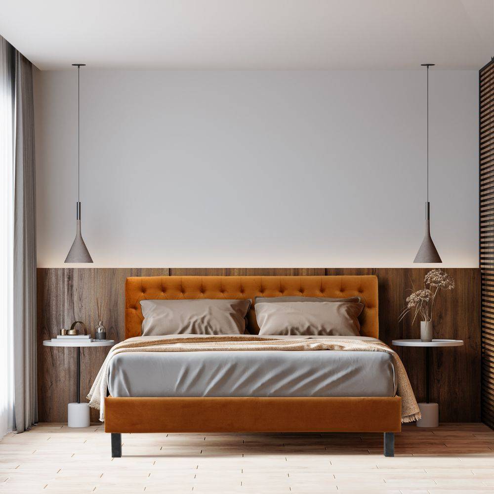 Solis Upholstered King Bed without Storage (velvet amber) (78x72 inch)