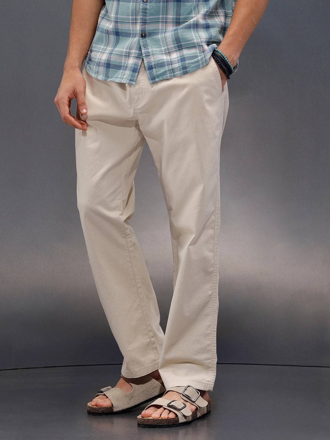 Peached Cotton Slim Fit Trouser | Beige