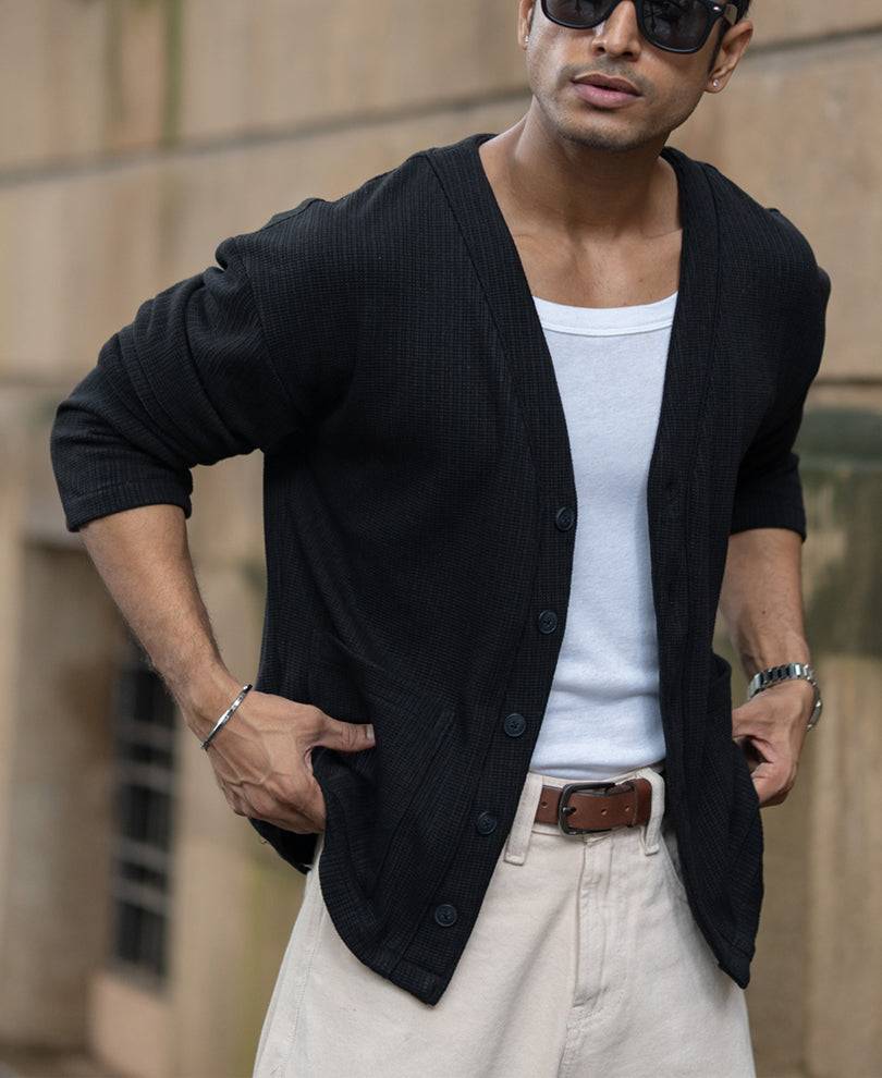 Black Structured Knit Cardigan Buy @ ₹1399