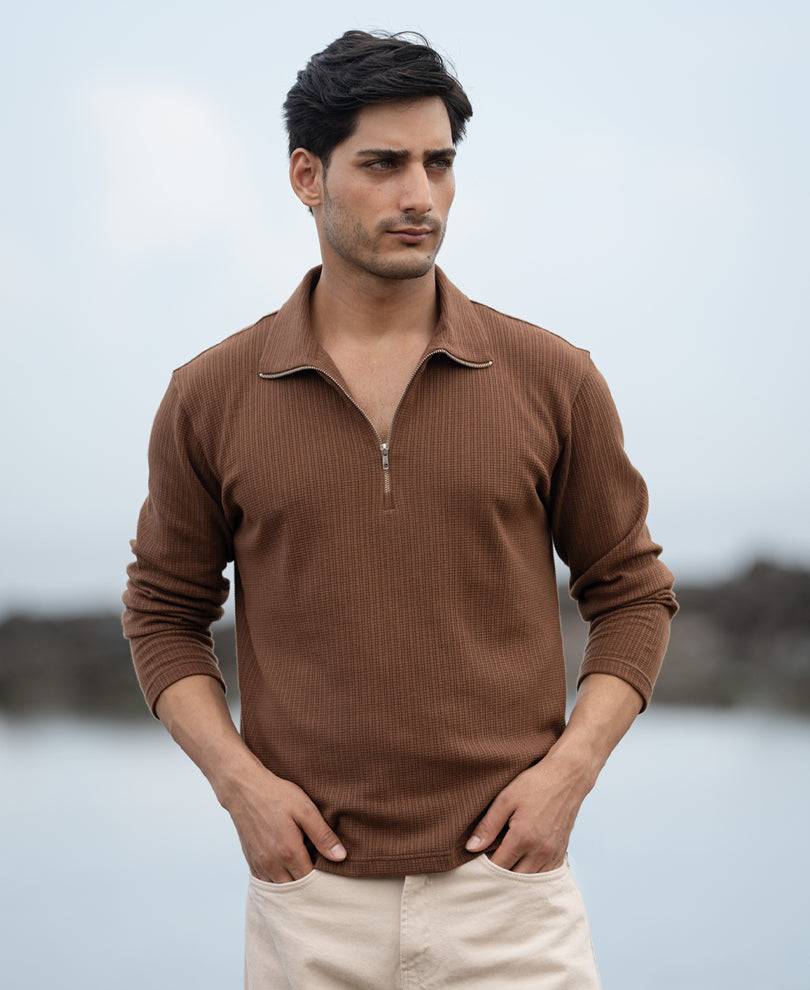 Espresso Brown Structured Polo T-Shirt Buy @ ₹1199