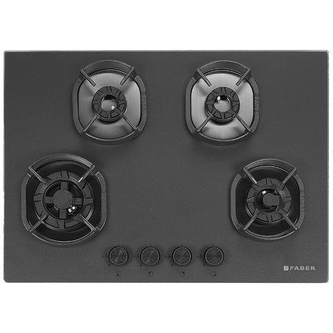 Faber Hob DELLA HD724 CI AI, 4 burner 90 cm Auto Ignition Glass Top Full Brass Burners 1 Medium +1 Small + 1 High Gas Stove (Black) Buy at only ₹30599