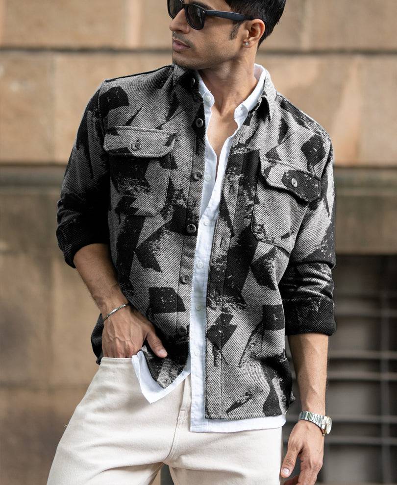 Grey Jacquard Overshirt Buy @ ₹1199