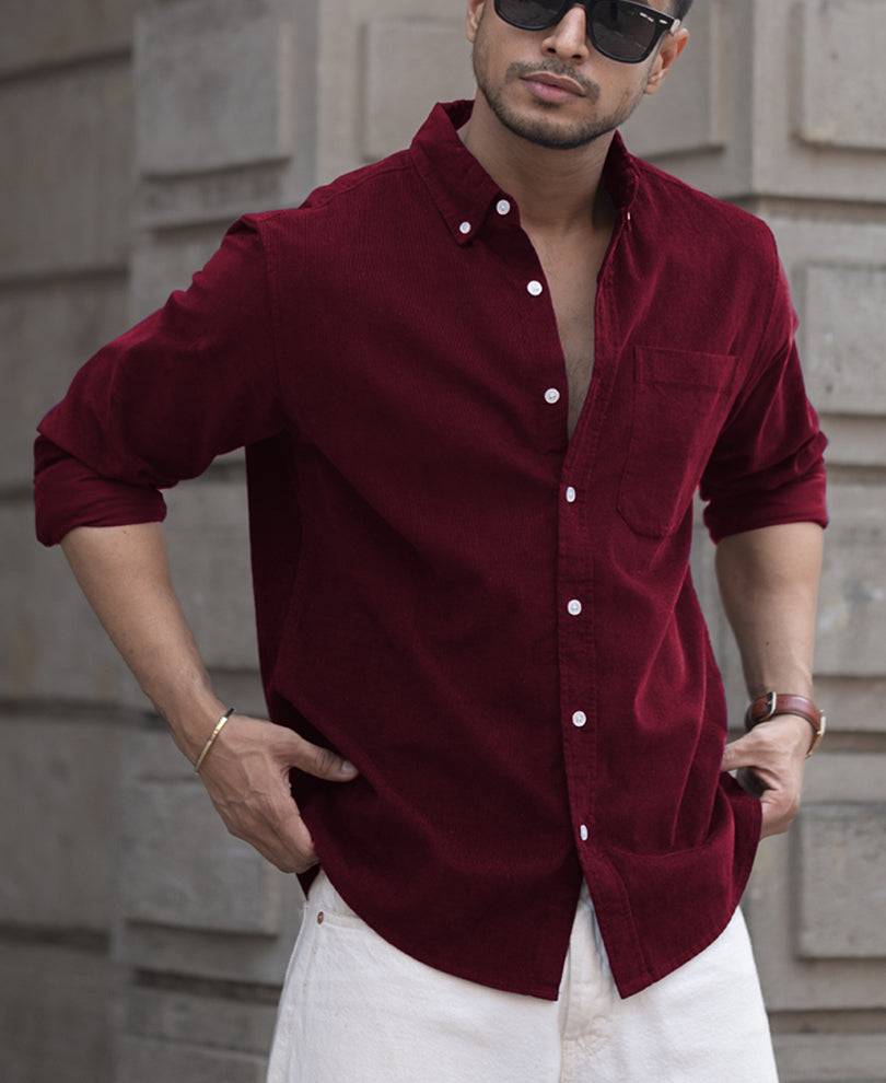 Wine Corduroy Regular Fit Full Sleeves Shirt Buy @ ₹1299