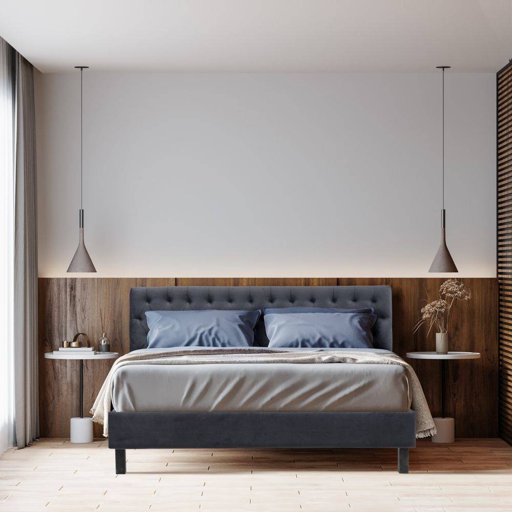 Solis Upholstered King Bed without Storage (velvet space grey) (78x72 inch)