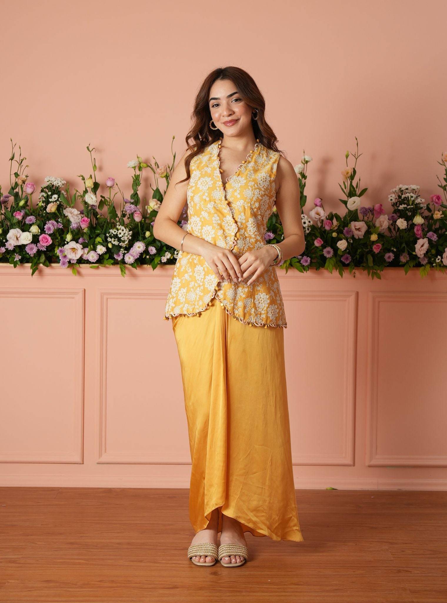 Mehira Supima Cotton Mustard Jacket Set