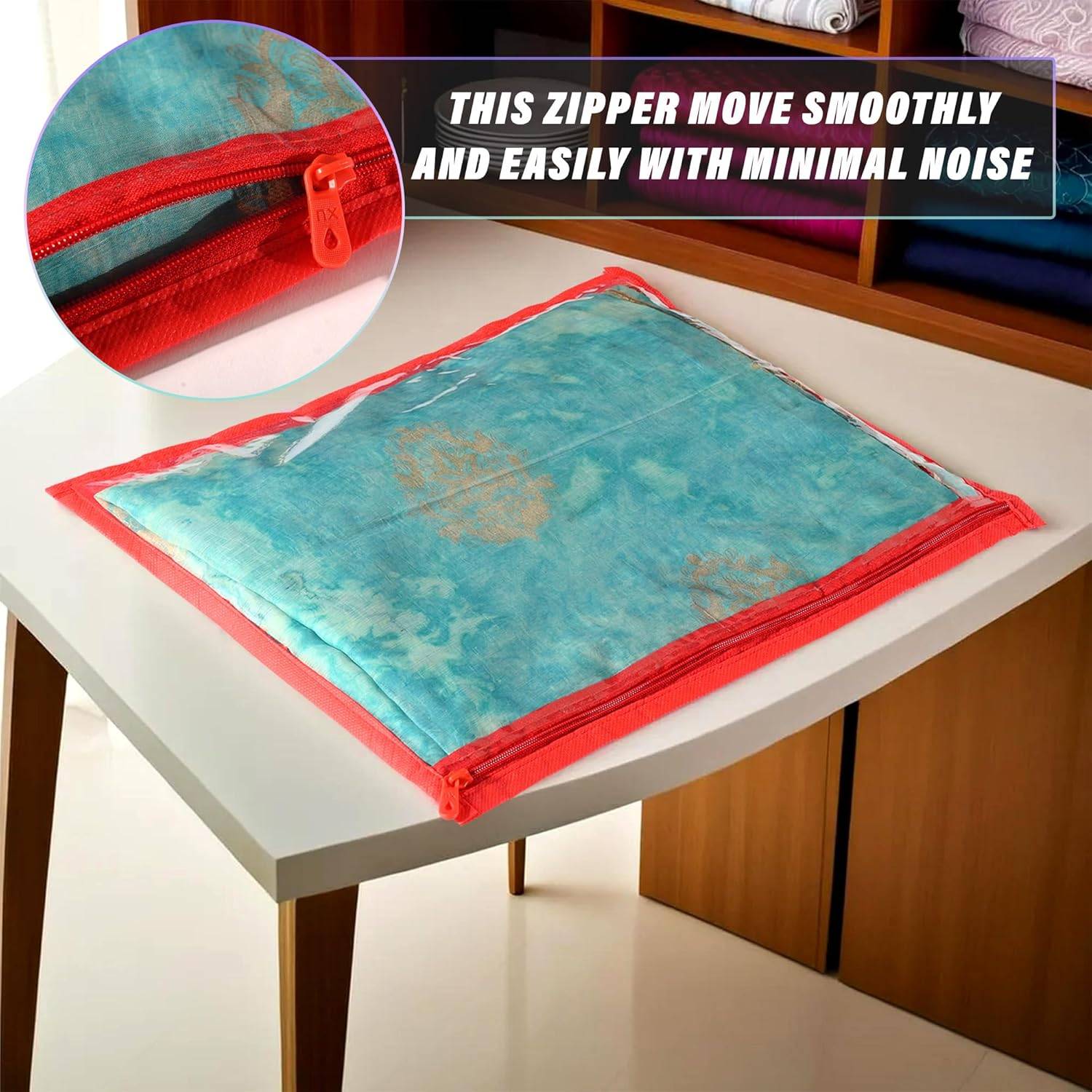 R.M Global Industries Clothes Organizer For Wardrobe (Pack of 12) - Single Storage Organizer For Saree | Salwar Suit | Lehenga | Clothes - Dress Organizer For Wardrobe - Single Saree Covers With Zip (Red)