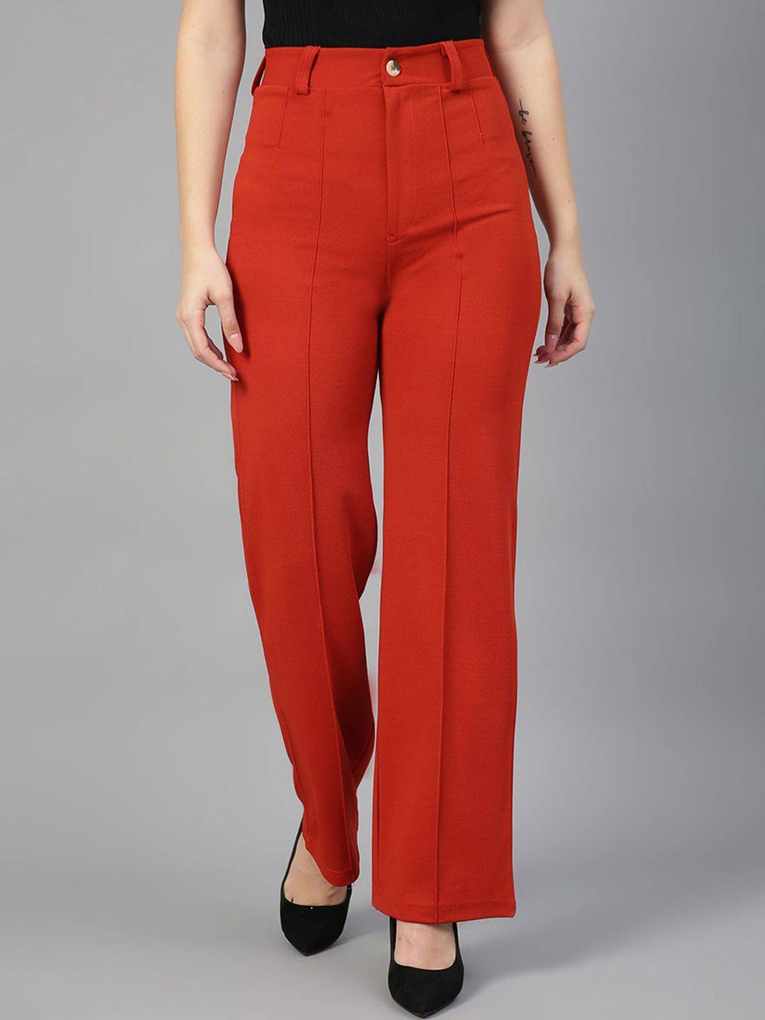 Kotty Women Relaxed Straight Fit High-Rise Easy Wash Trousers