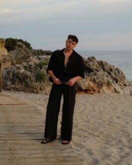 Old Money Classic Combo Shirt Set in All Black Royal Minimal Look Outfit