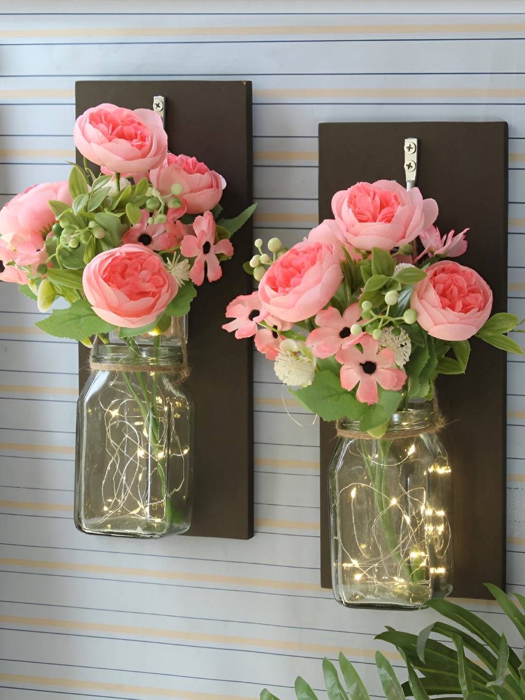 Transparent & Pink 2 Pieces Artificial Flower Wall Decor