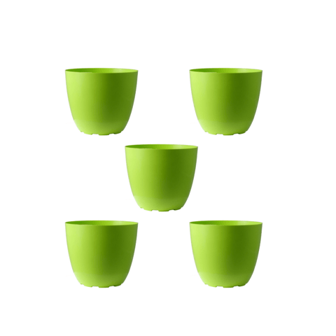 Set of 5 - 4 Inch Green Premium Orchid Round Plastic Pot