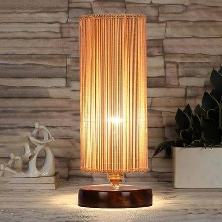 Waldo Round Bamboo table lamp with brown wood base