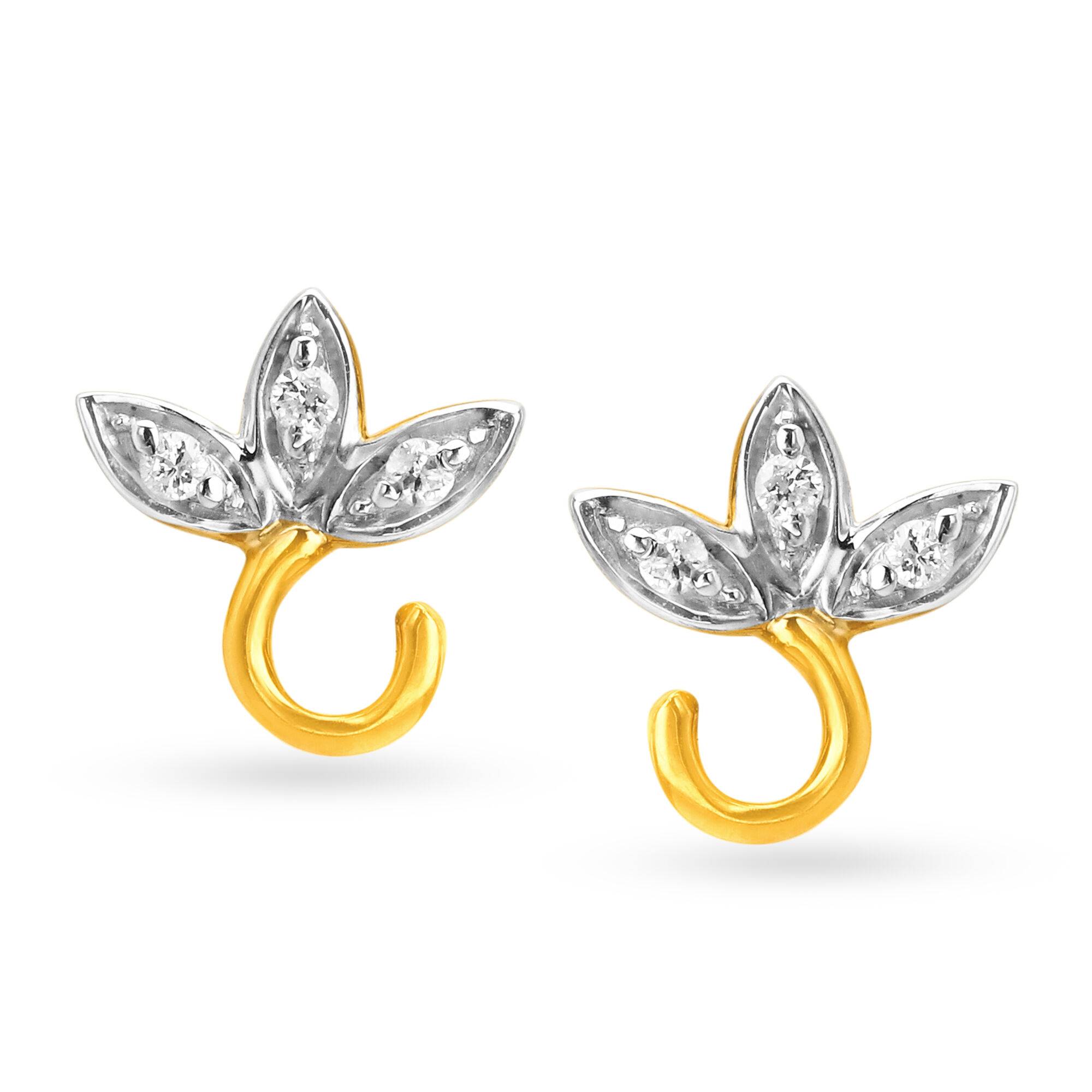 Twinkle Leaf Diamond Stud Earrings