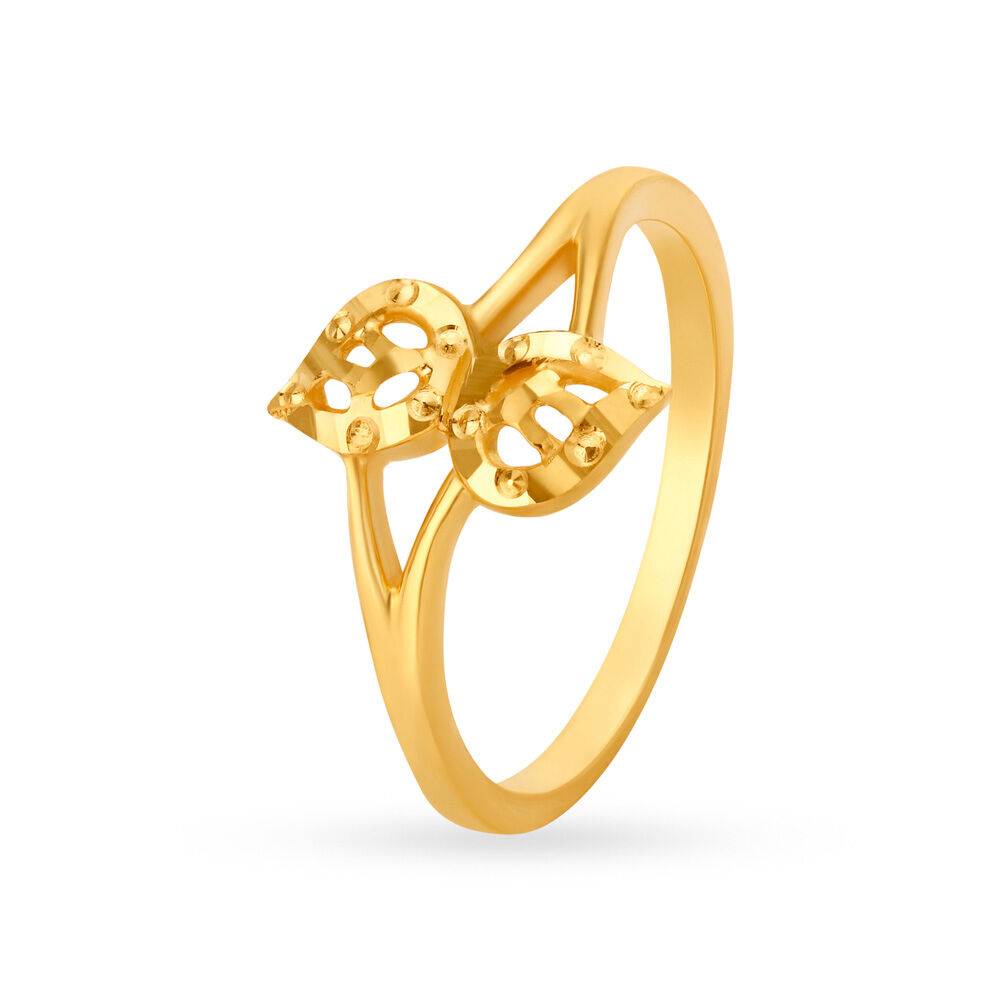 Charming Yellow Gold  Dual Leaf Finger Ring