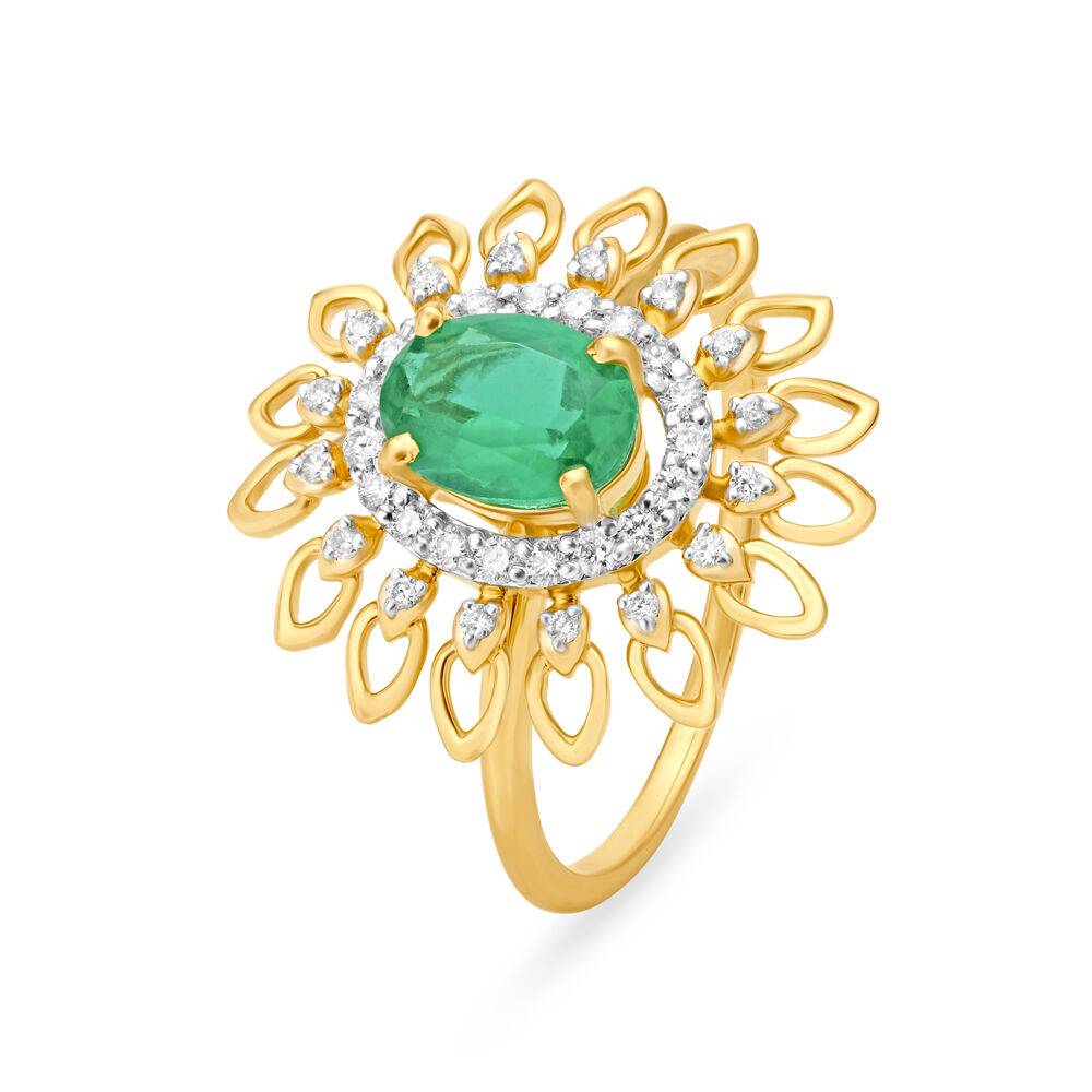 Chic Floral Diamond Encrusted Gold Finger Ring