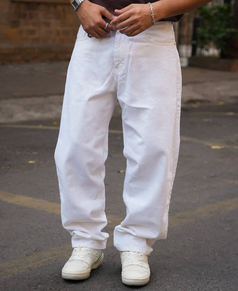 White Denim Solid Baggy Fit Jeans Buy @ ₹1399