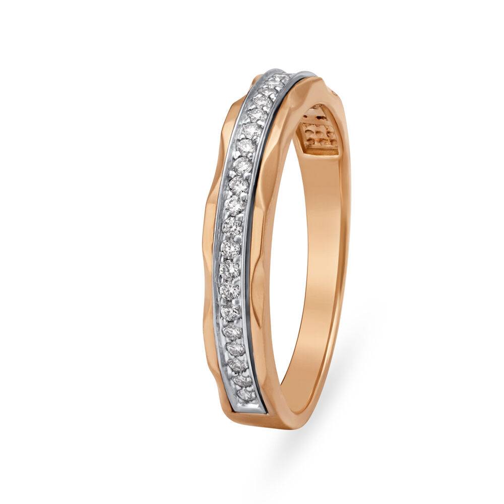 Wavy White and Rose Gold Diamond Finger Ring