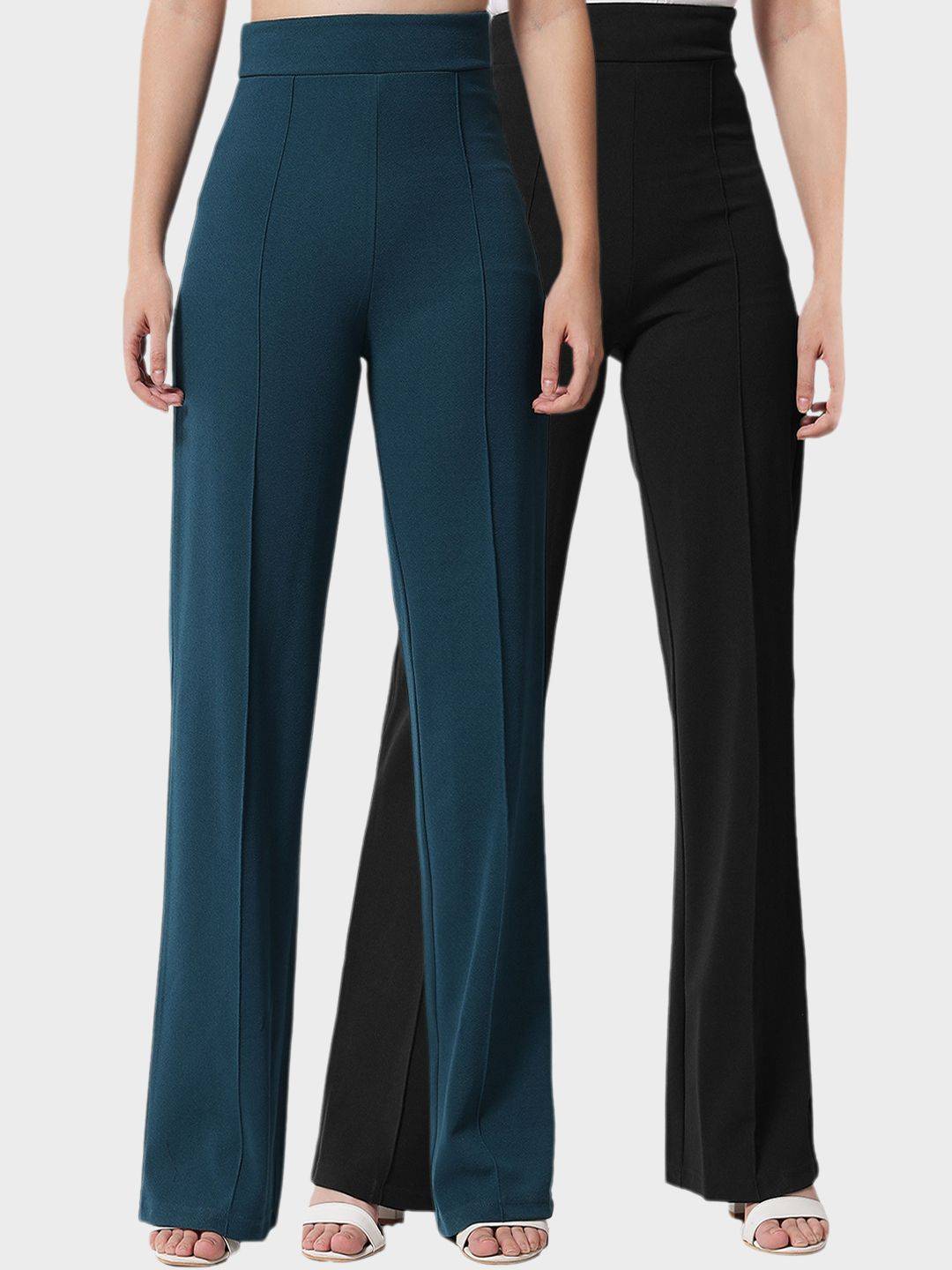 Kotty Womens Pack Of 2 Relaxed Straight Leg Straight Fit High-Rise Easy Wash Trousers