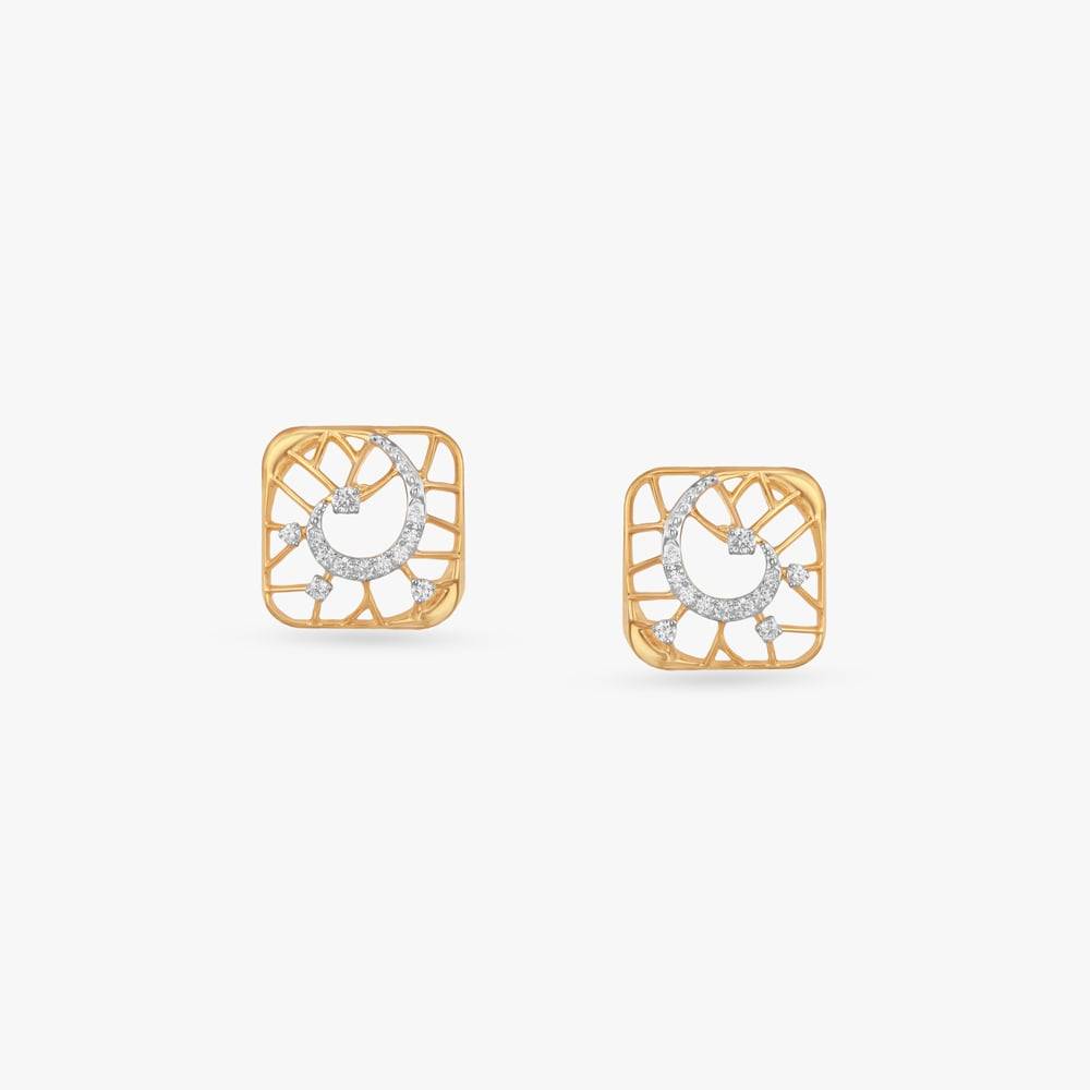 Square Swirl Diamond Stud Earrings