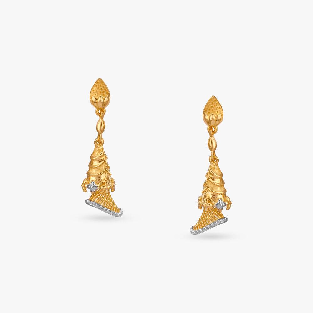 Swirl Bell Gold Jhumka Earrings