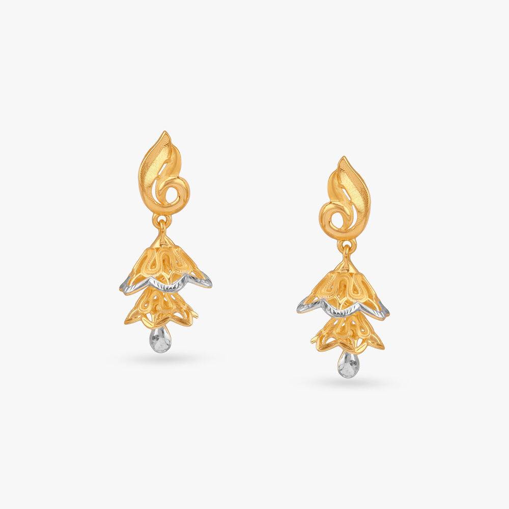 Floral Rhapsody Gold Jhumka Earrings