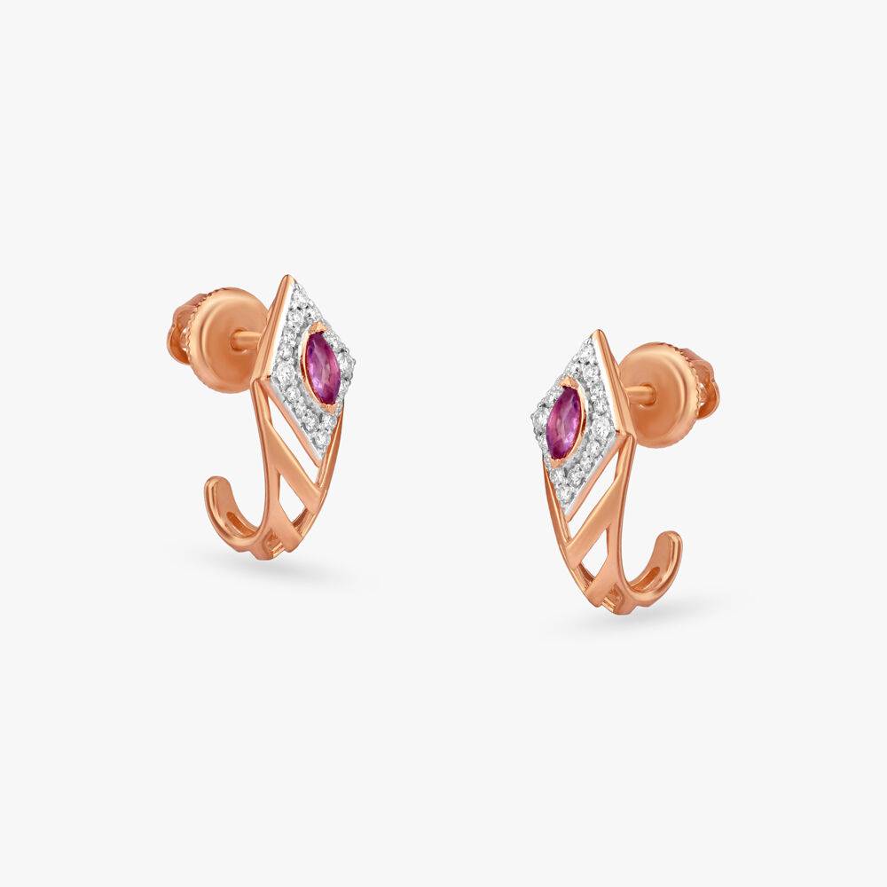 Chevron Crown Diamond Hoop Earrings