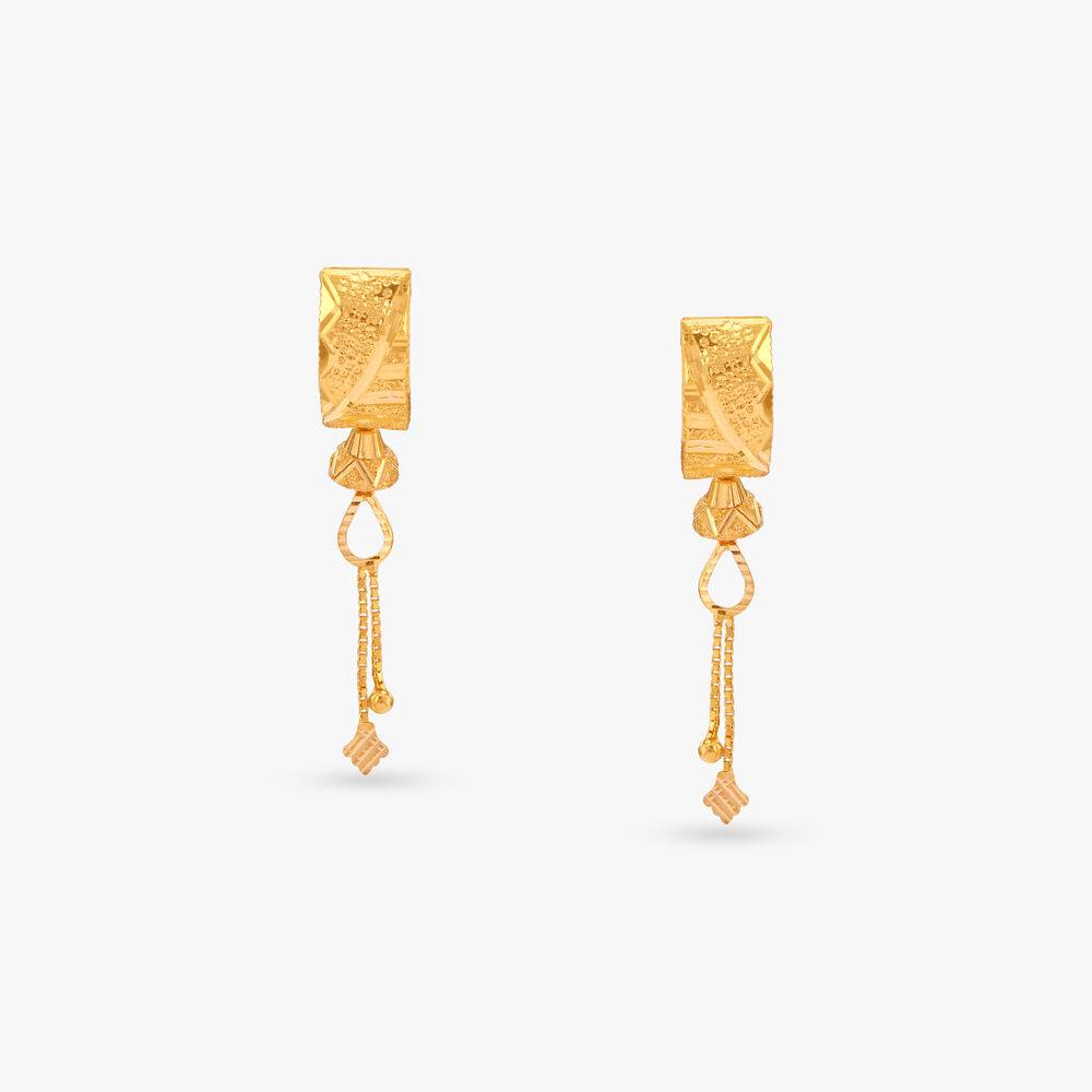 Engraved Loop Gold Drop Earrings
