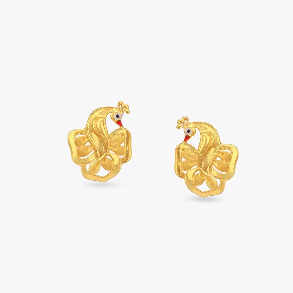 Dancing Plume Gold Stud Earrings