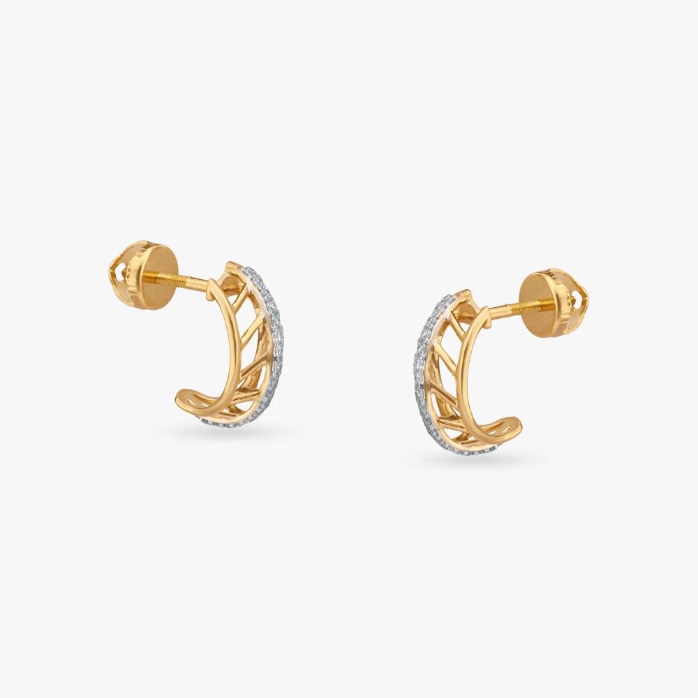 Gilded Grid Diamond Stud Earrings