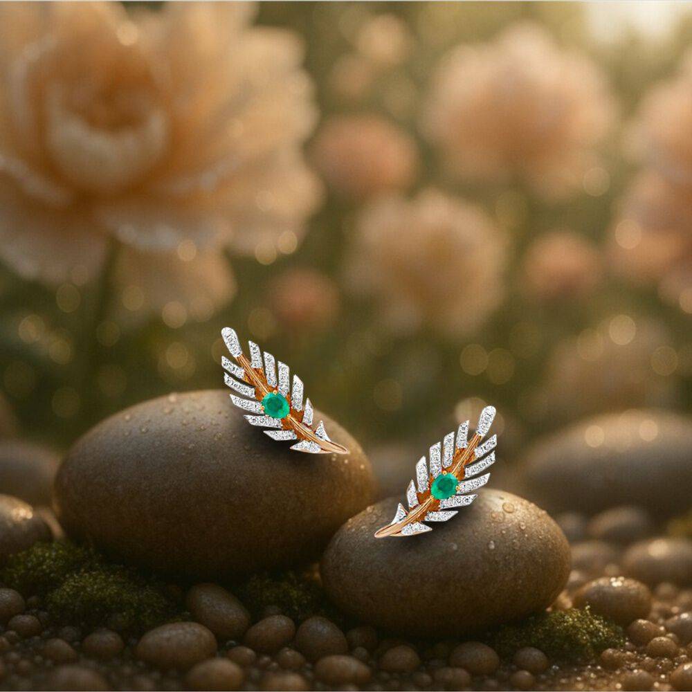 Radiant Leaf Diamond Hoop Earrings