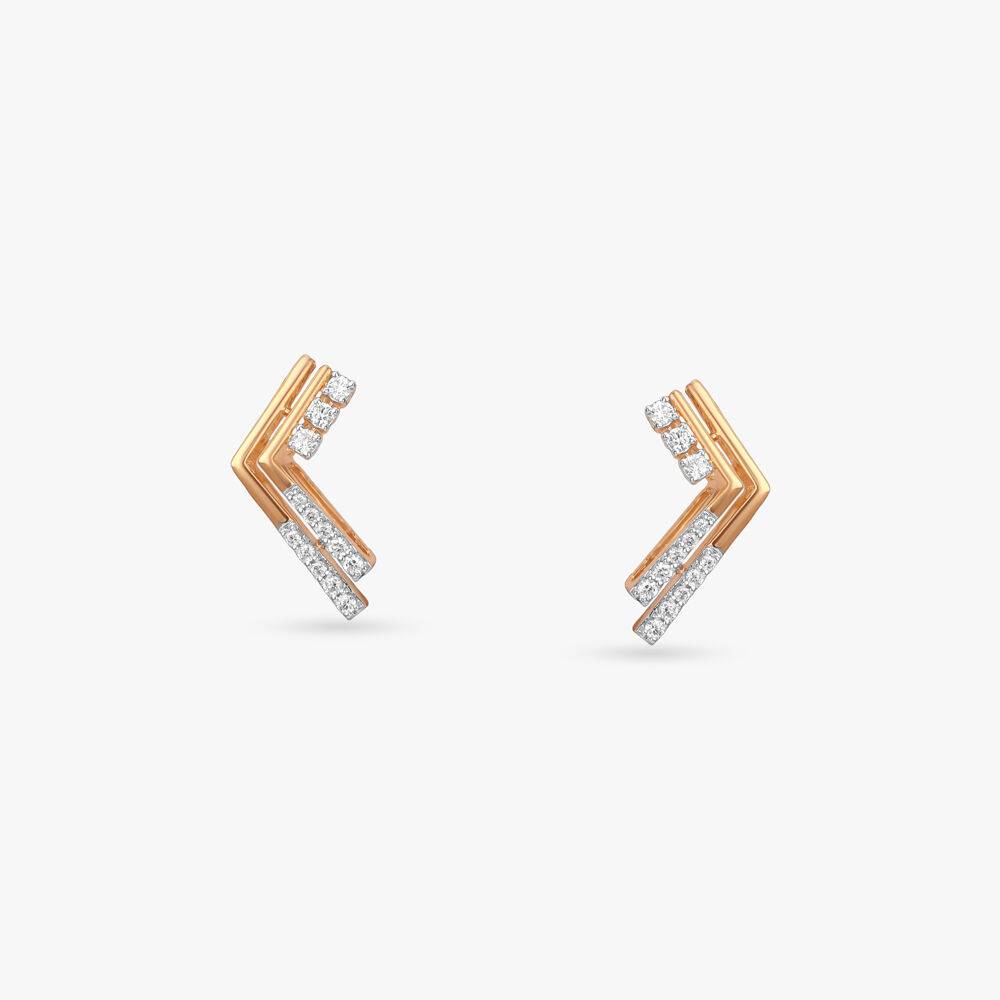 Chevron Charm Diamond Stud Earrings