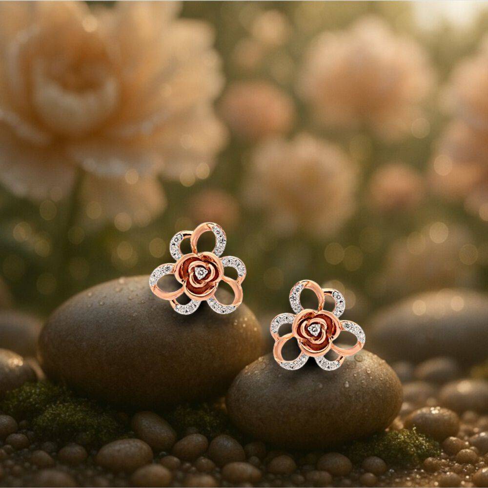 Blooming Rose Diamond Stud Earrings