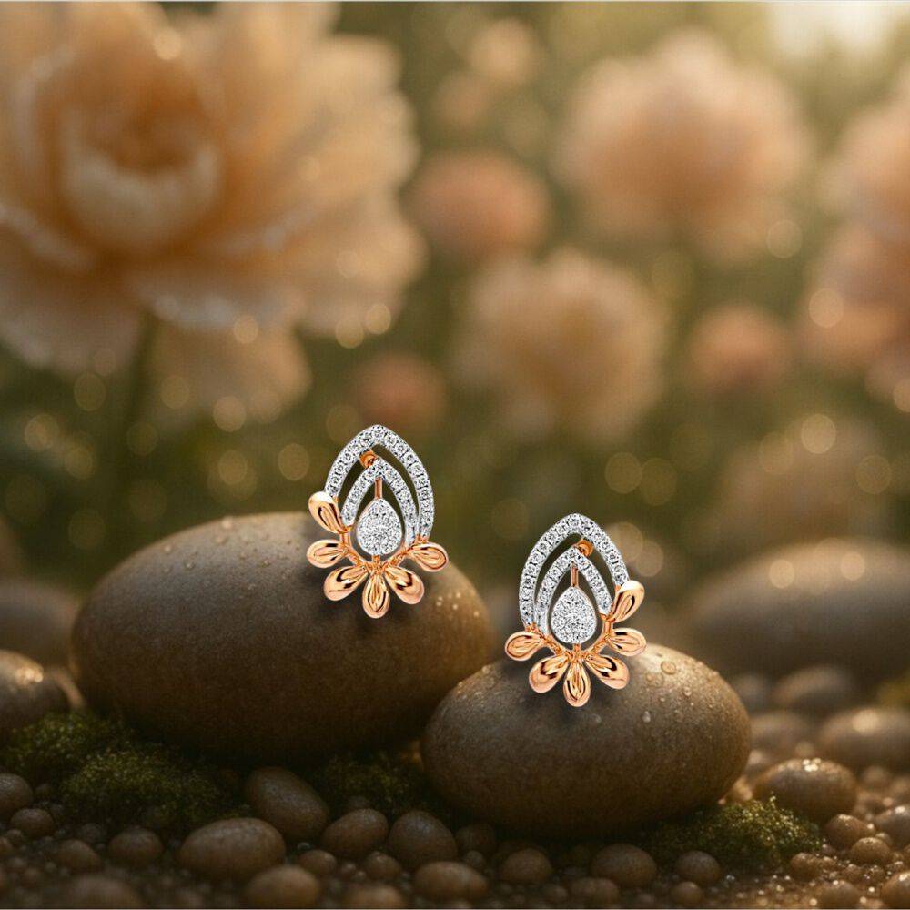 Petal Droplet Diamond Stud Earrings