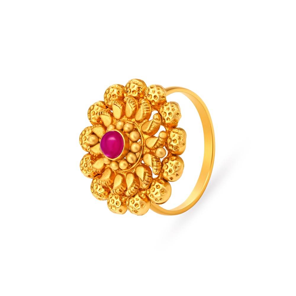 Regal Stone Studded Cocktail Look Gold Finger Ring
