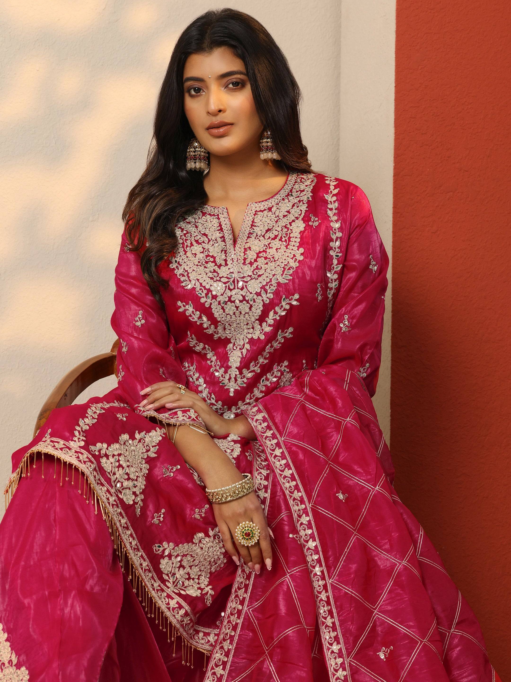 Libas Art Pink Embroidered Organza Stra... Buy only at ₹6499