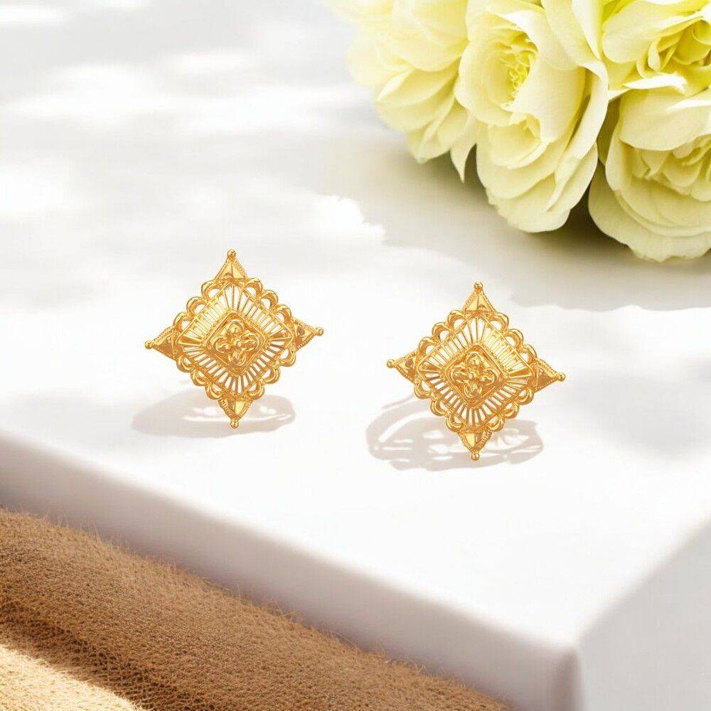 Radiant Rhombus Gold Stud Earrings