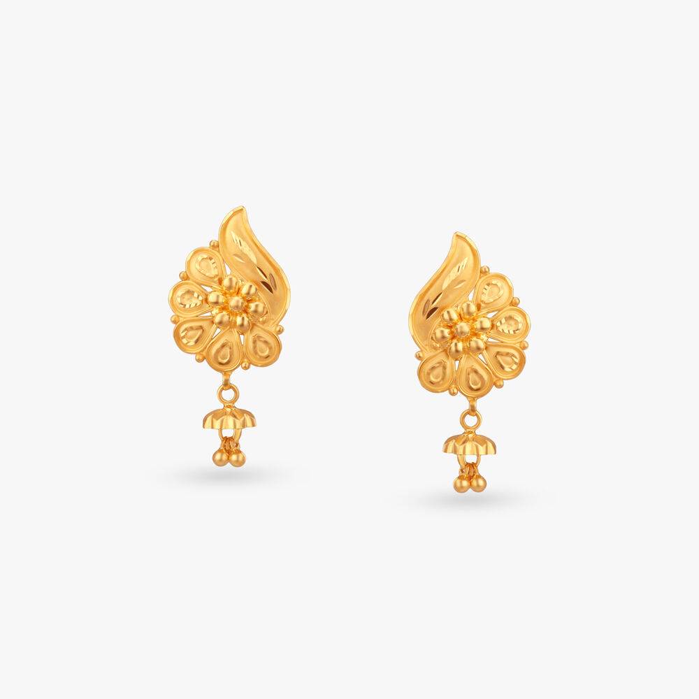 Floral Swirl Gold Drop Earrings