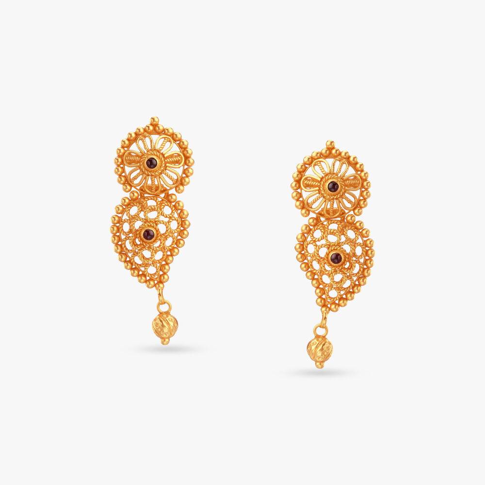 Vintage Floral Gold Drop Earrings
