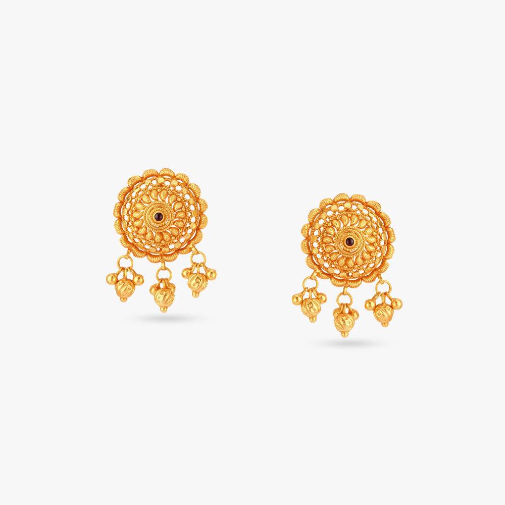 Beaded Blossom Gold Drop Earrings