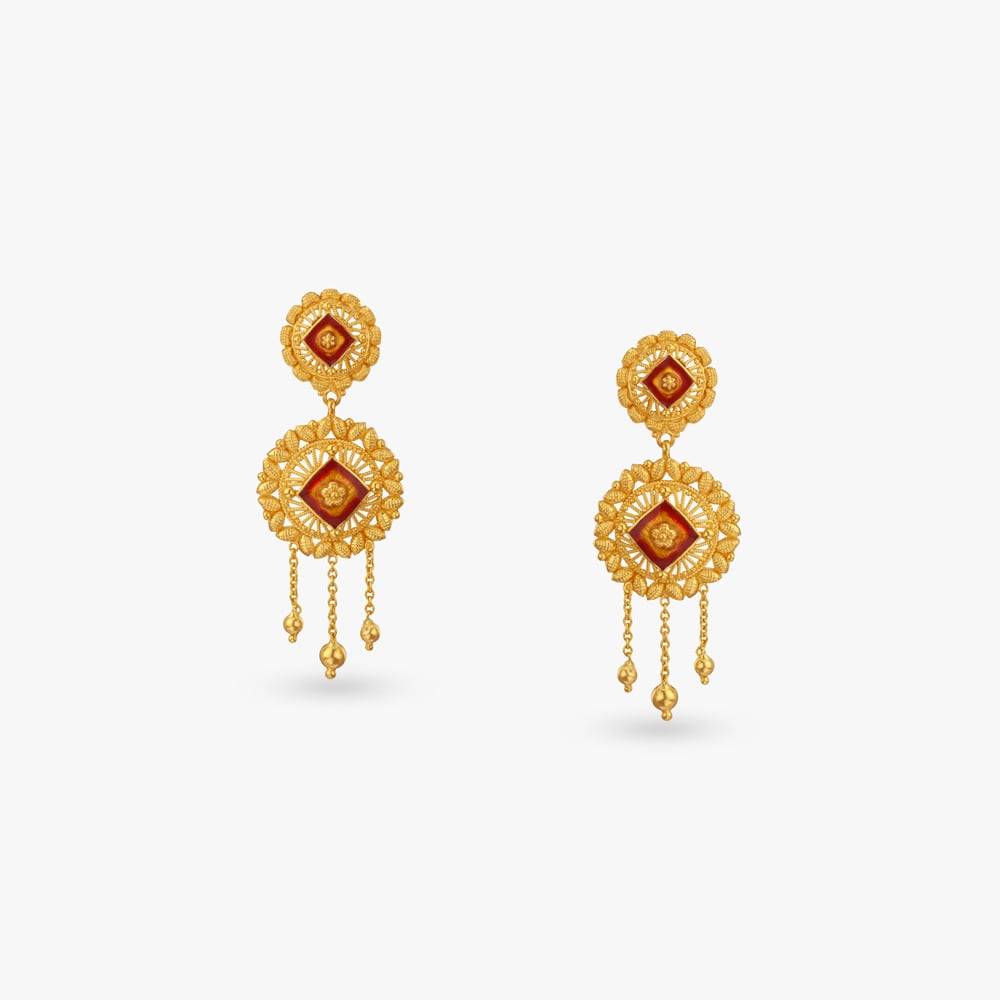 Regal Enamel Gold Drop Earrings