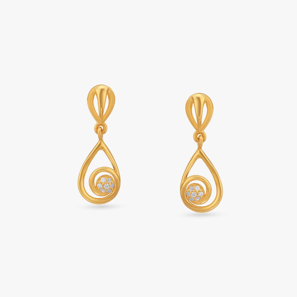 Spiral Frame Gold Drop Earrings