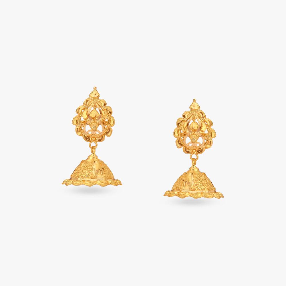 Ornate Bloom Gold Jhumka Earrings