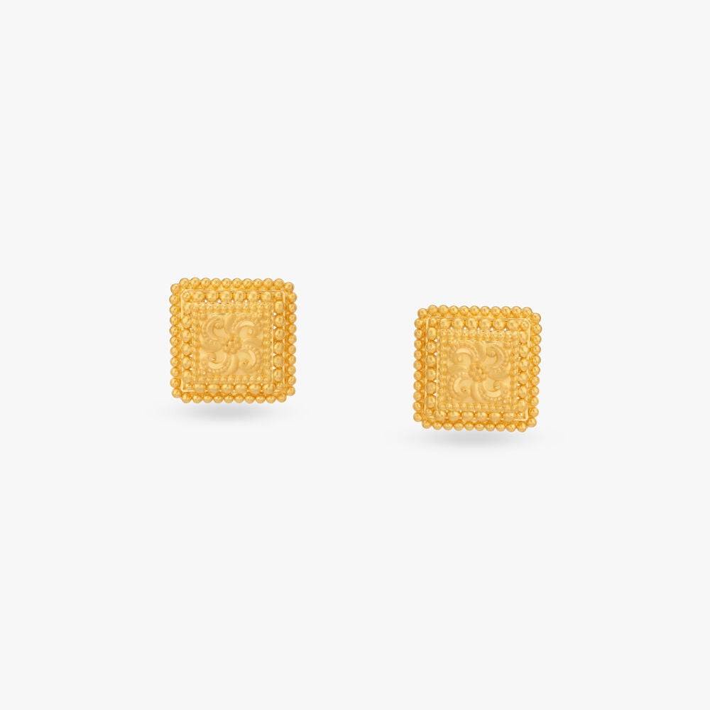 Square Emblem Gold Stud Earrings