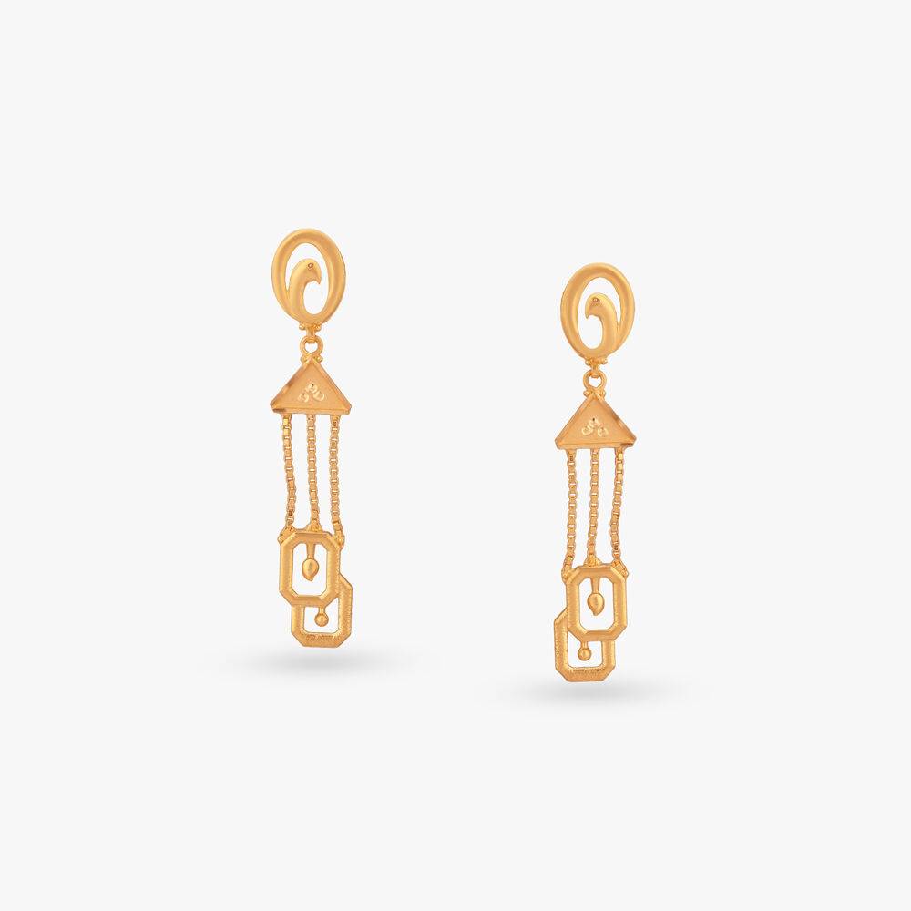 Geometric Swirl Gold Drop Earrings