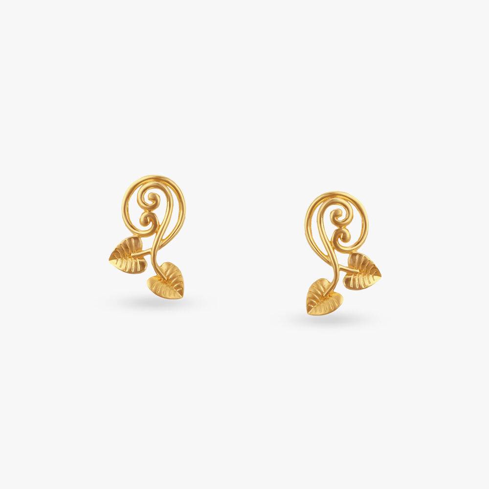 Leaflet Charm Gold Stud Earrings