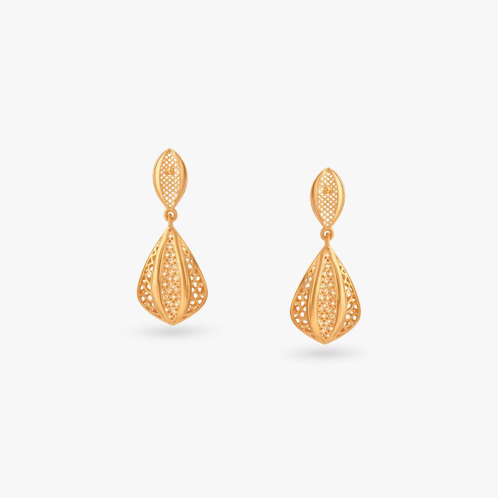Contemporary Filigree Gold Drop Earrings