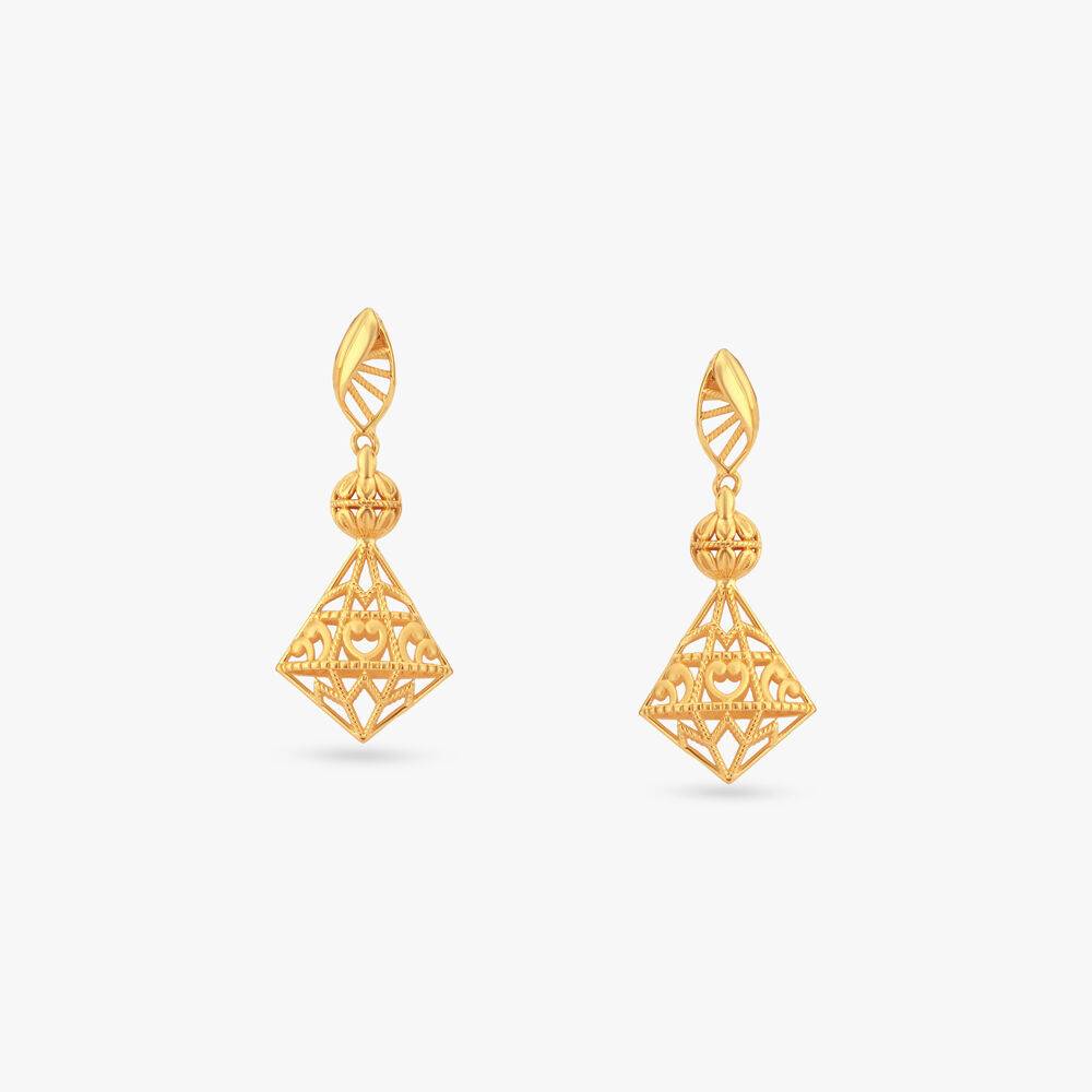 Pyramid Filigree Gold Drop Earrings