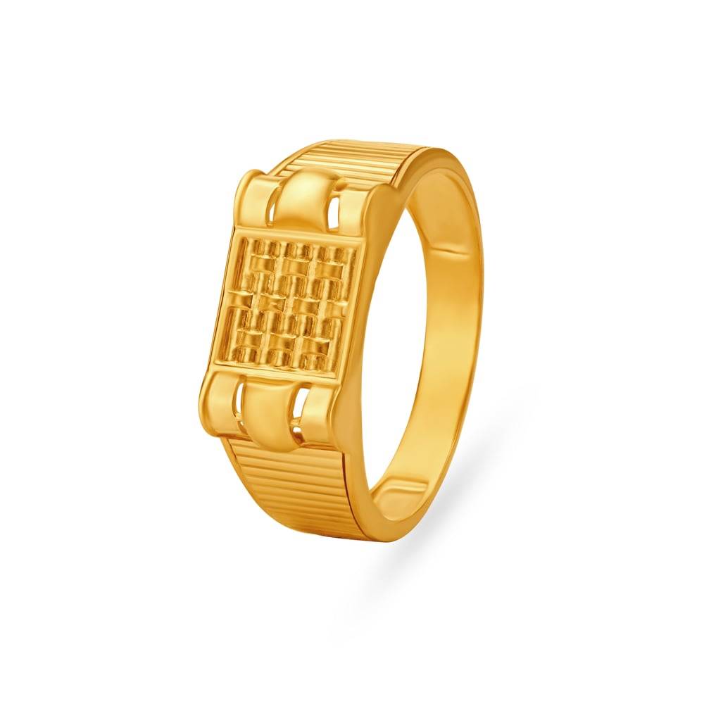 Mesh Pattern Gold Men's Finger Ring