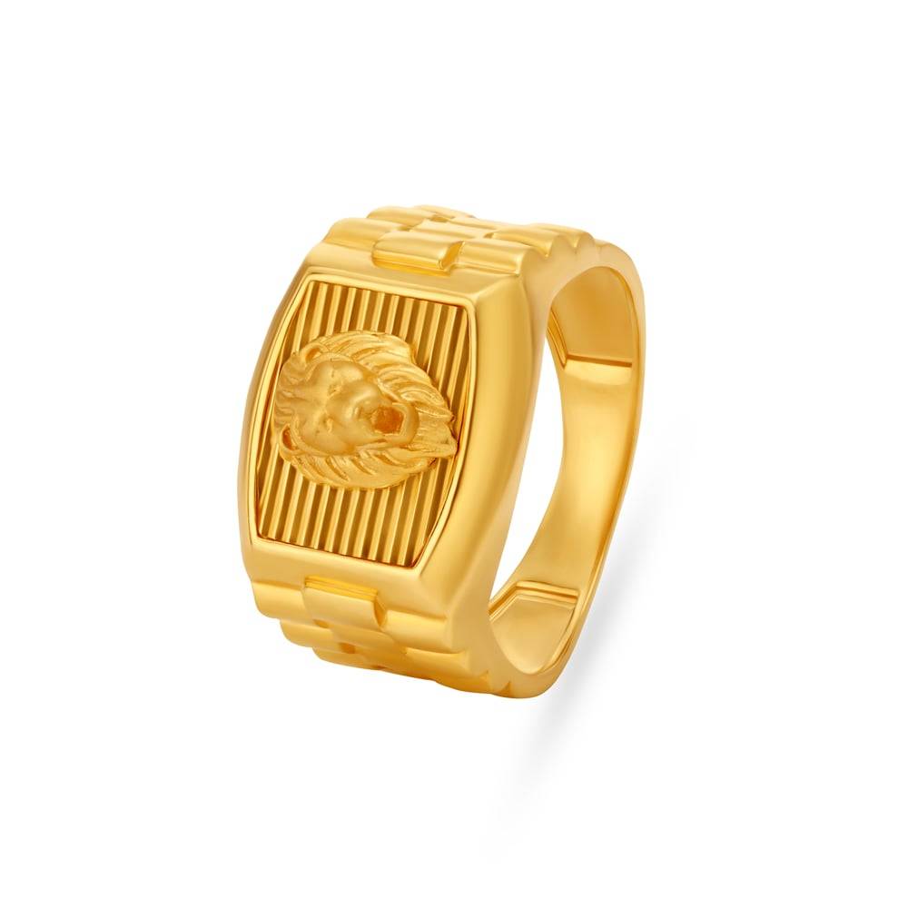 Carved Lion Gold Finger Ring For Men